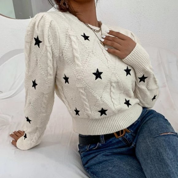 White Preppy Womens Sweater - Picture 3 of 4